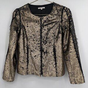 Faith Connexion Gold & Black Sequin Moto Jacket - Size S